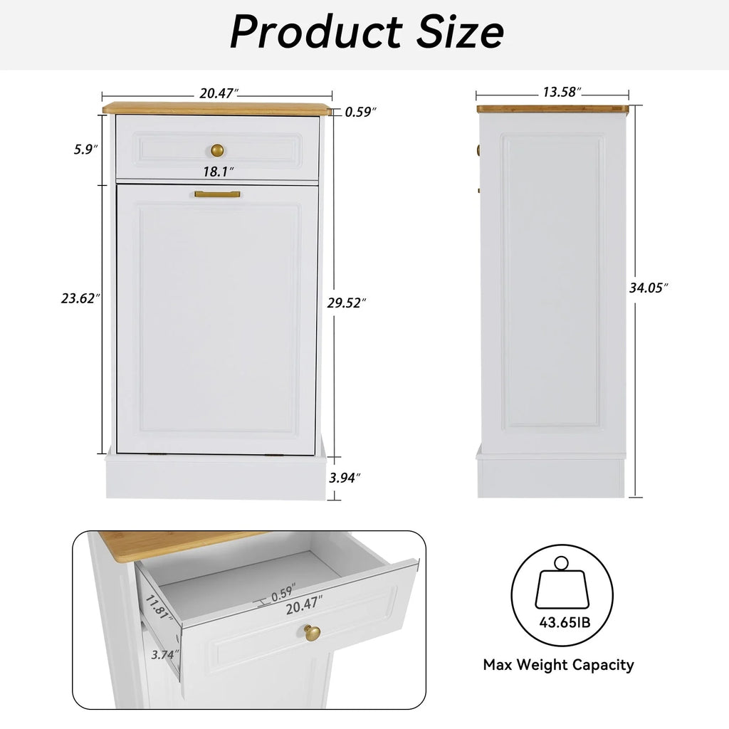 Meuble de Rangement en Bois pour Poubelle de Cuisine avec Dessus de Comptoir et Tiroir