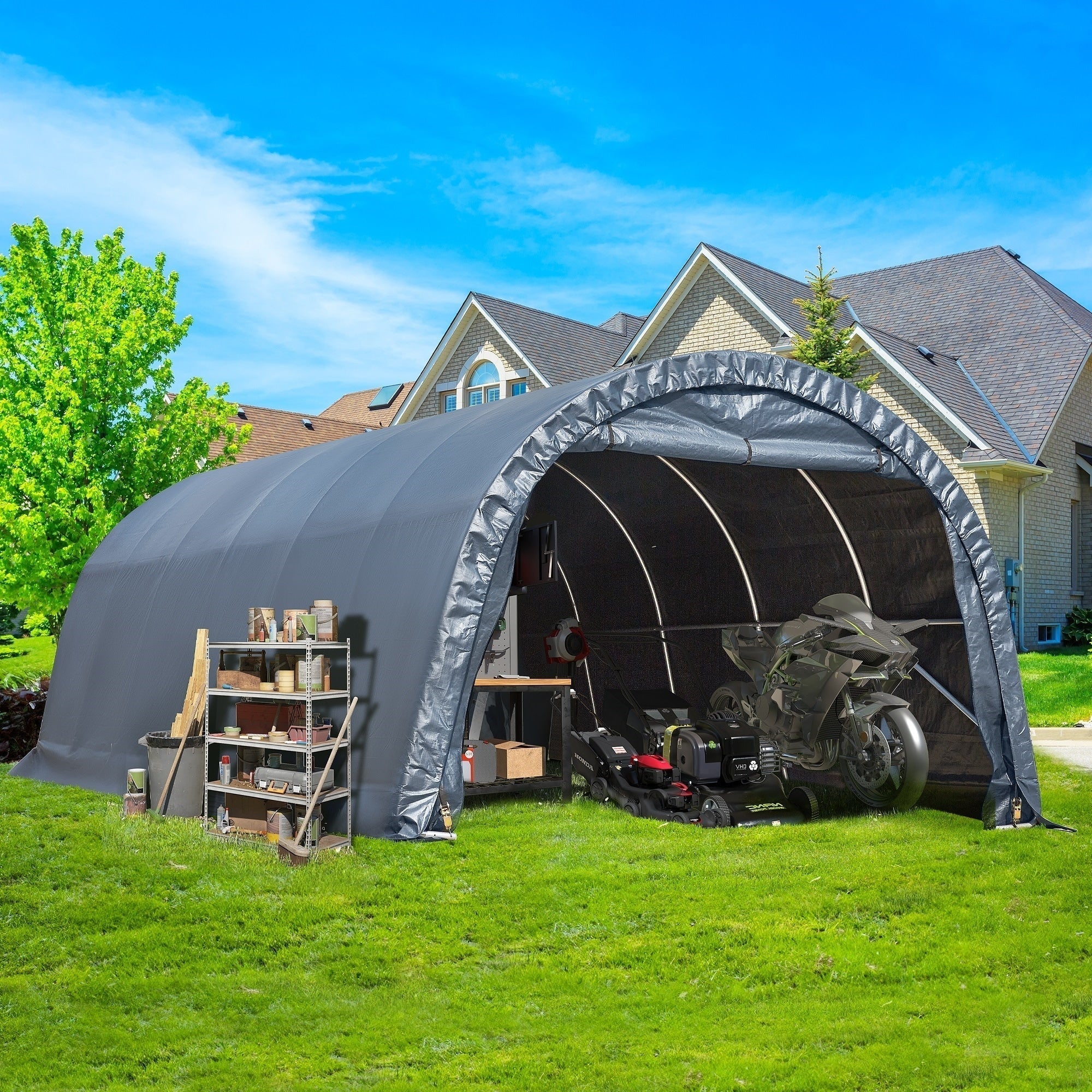Abri de rangement extérieur et abri de voiture : abri portable pour vélos, motos et rangement de jardin
