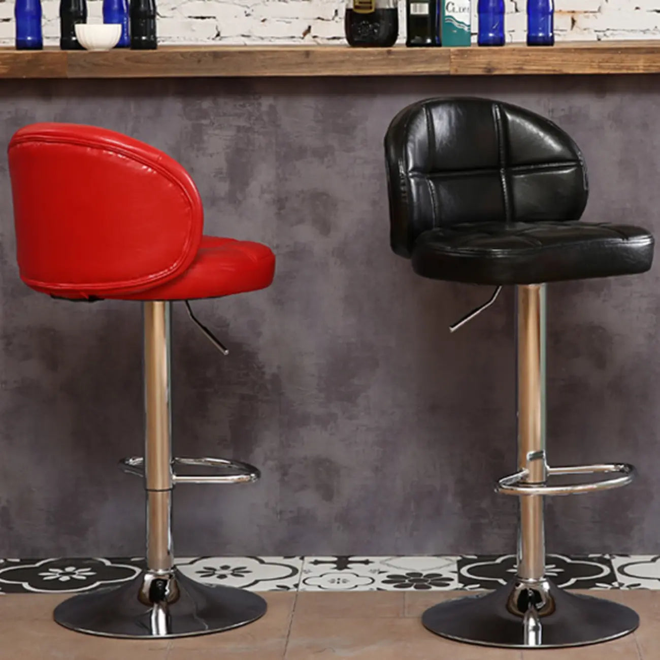 Tabouret de bar réglable pivotant en cuir contemporain
